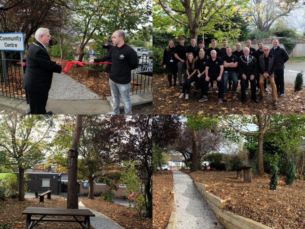 Photos of Deputy Mayor Cllr Frank Pennington opening the new footpath at Frodsham Community Centre