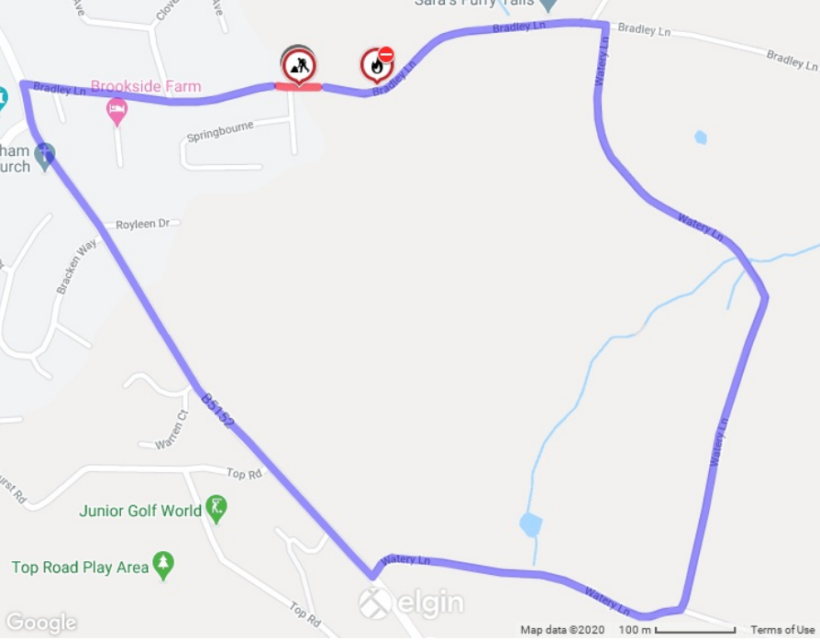 Plan showing diversion route via Watery Lane and B5152