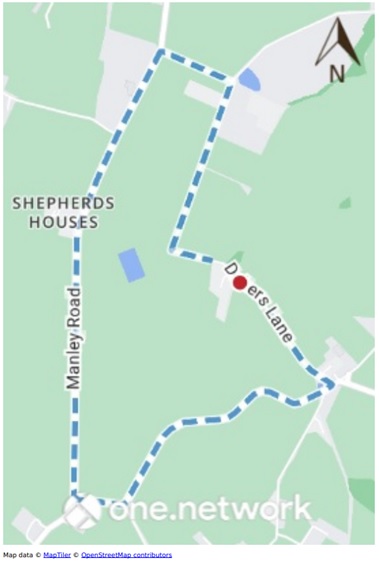 Road closure map of Dobers Lane Kingsley