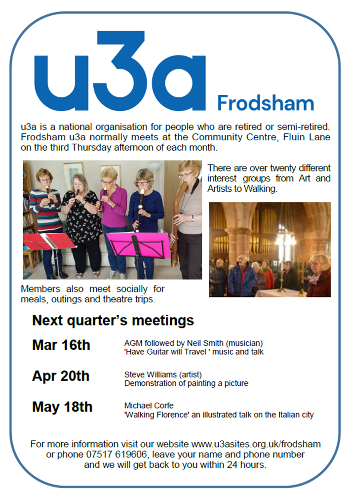 u3a March April and May meetings